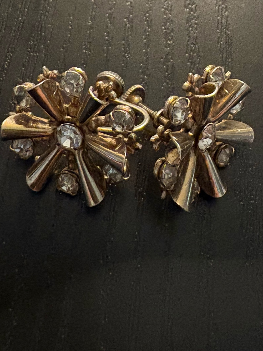 Gold Crystal Floral Clip-On Earrings - Unbranded